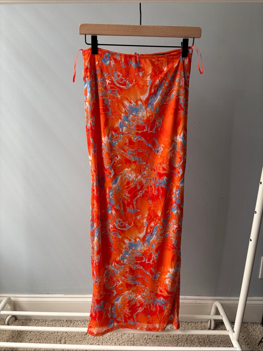 AKIRA Vibrant Orange Marble Print Maxi Skirt
